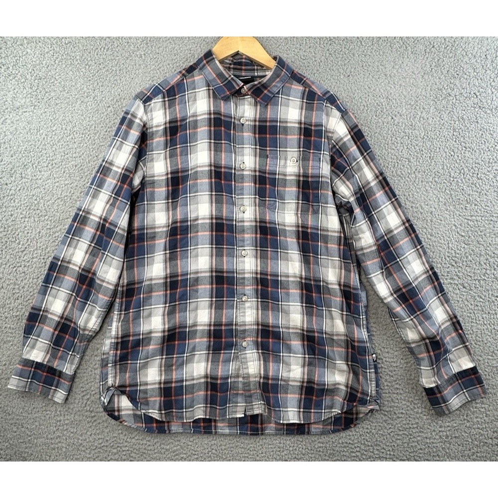 The North Face Flannel Shirt Mens Large Orange Blue Plaid Long Sleeve Button Up